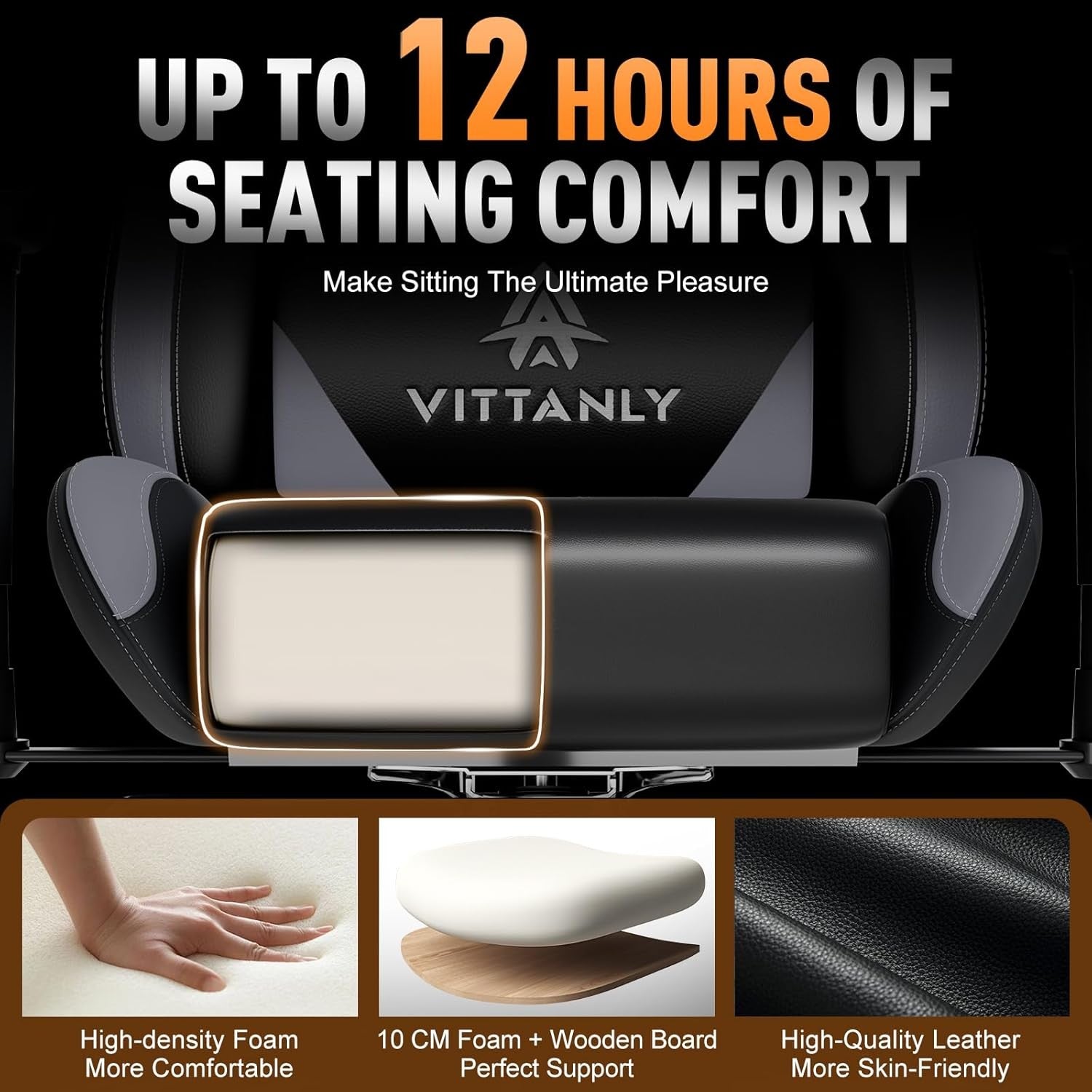 Ergonomic Gaming Chair Reclining Swivel Lumbar Support Grey