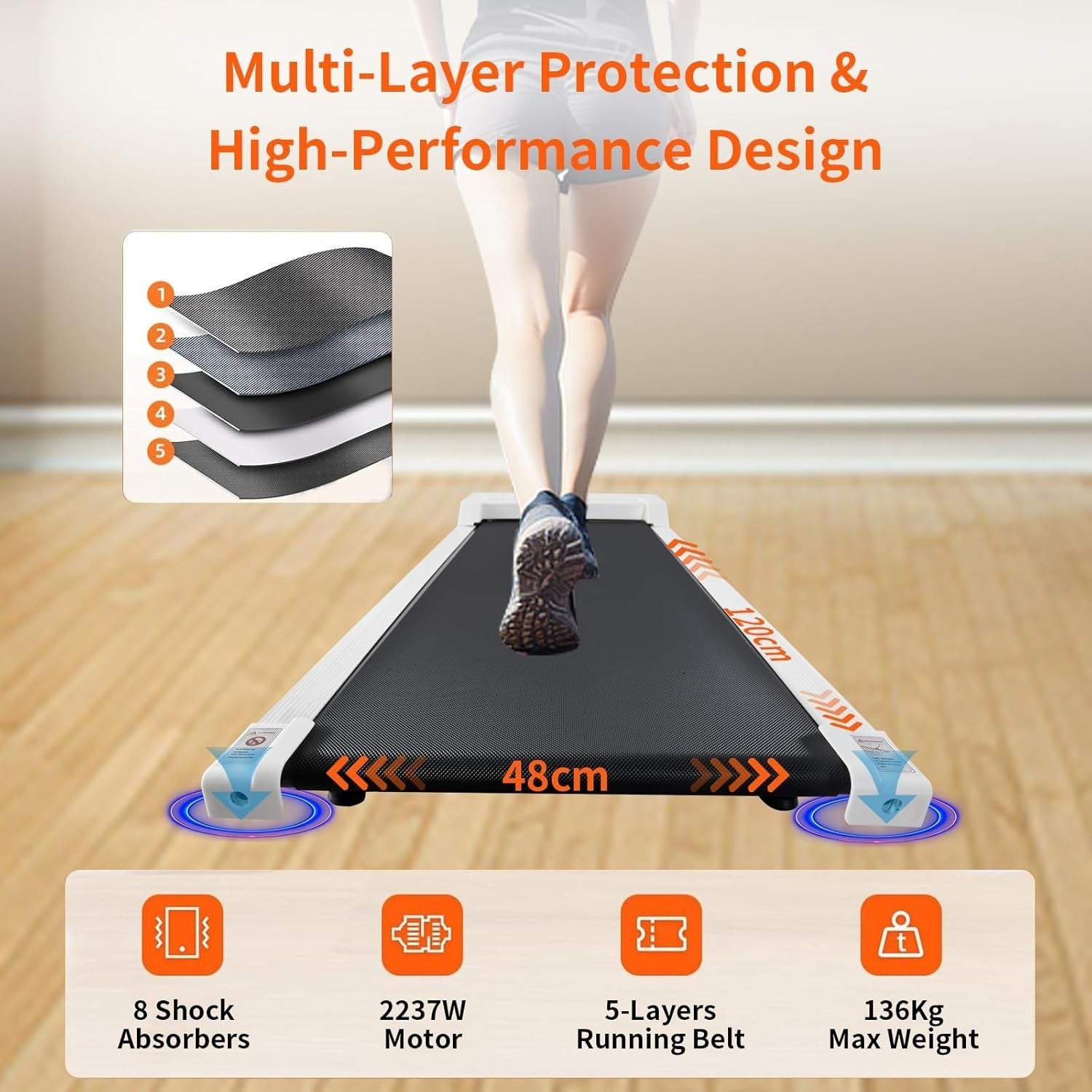 3-in-1 Folding Under Desk Treadmill 6km/h Quiet Home Walking Running Pad