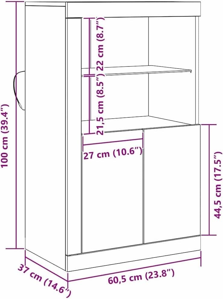 Modern Solid Oak Sideboard Cabinet with Glass Shelves – Durable Storage