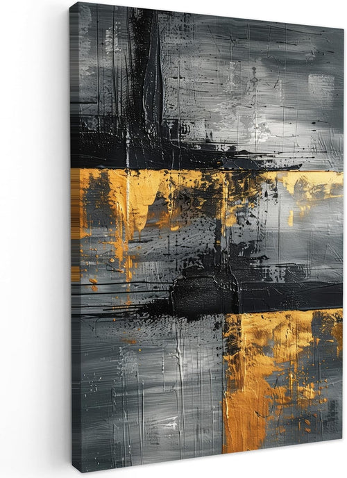 Abstract Gold Black Canvas Wall Art 40x60cm Framed Modern Luxury
