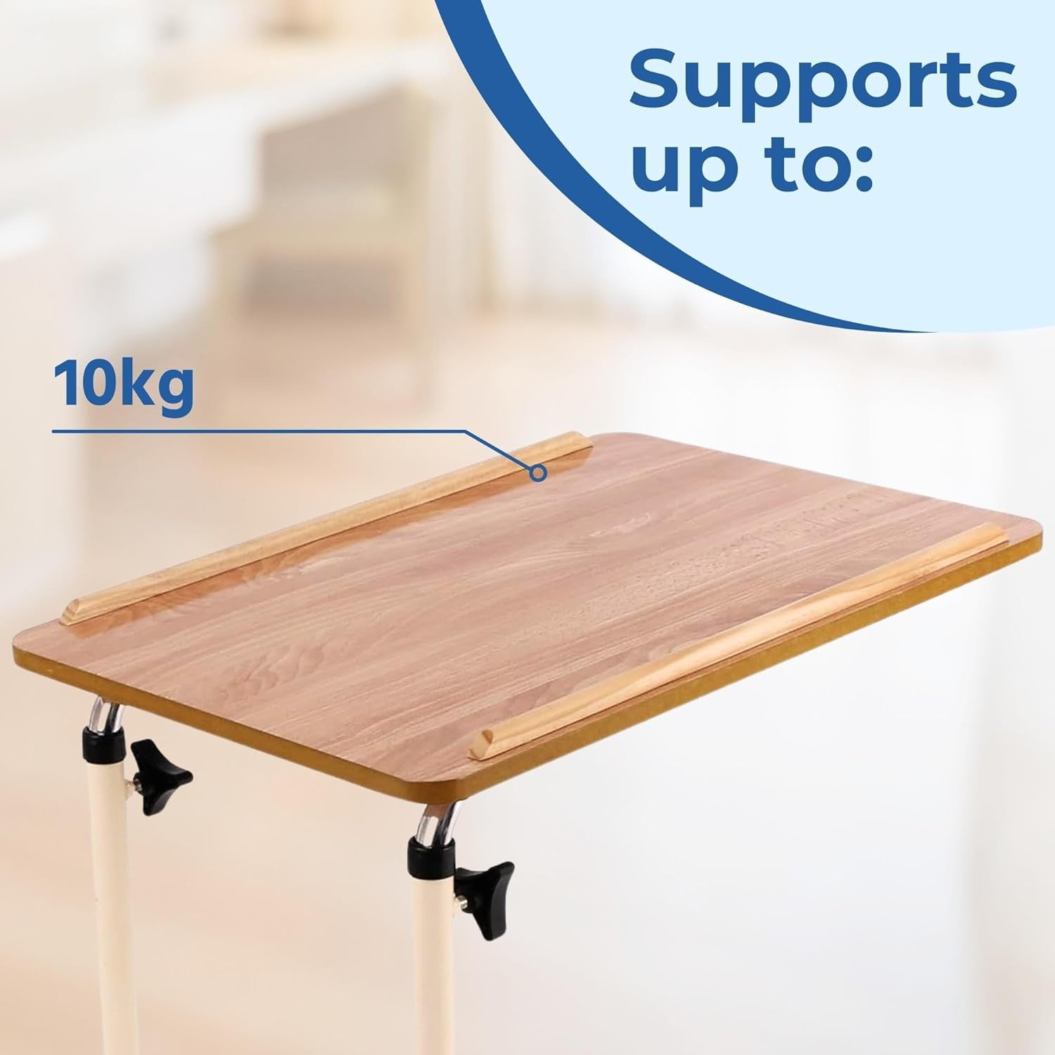 Adjustable Overbed Table with Wheels Bedside Laptop Meal Table Wood Finish
