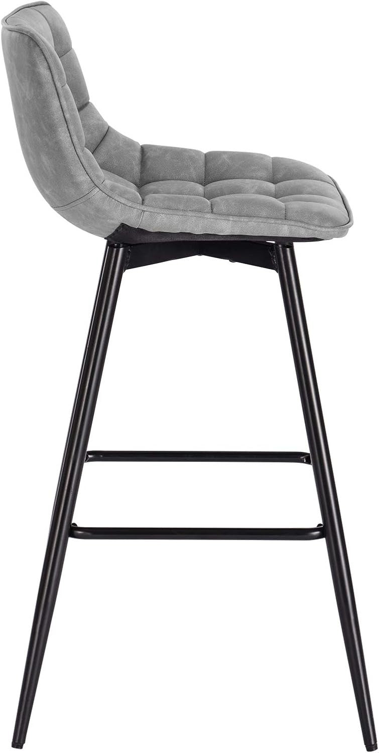 Set of 4 Grey Faux Leather Bar Stools L-Shaped Seat with Footrest 64cm