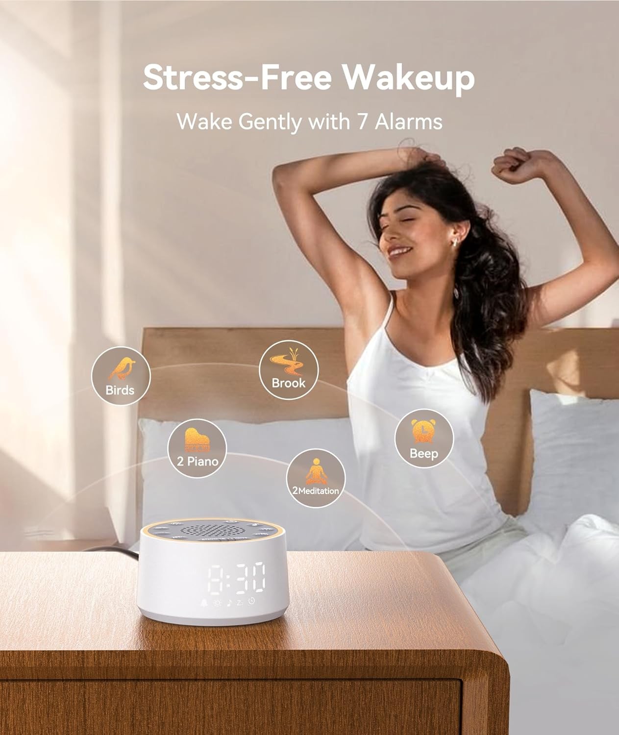 White Noise Machine Alarm Clock Night Light Baby Adult Sleep Aid