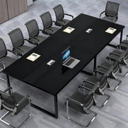Large Black Conference Table Meeting Desk w/ Cable Duct Metal Frame 120×60cm