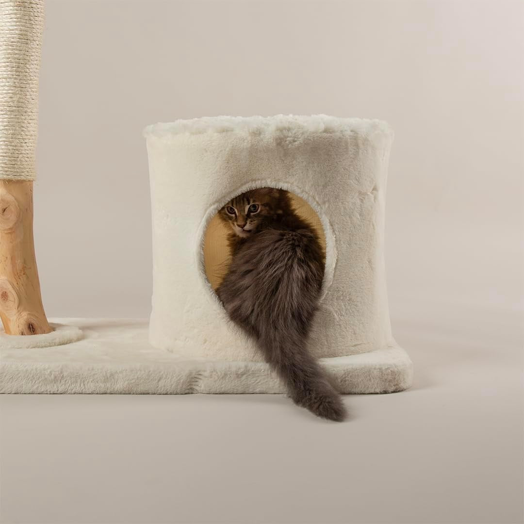 Large Luxury Cat Tree Scratching Tower with Natural Wood Perches & Condo