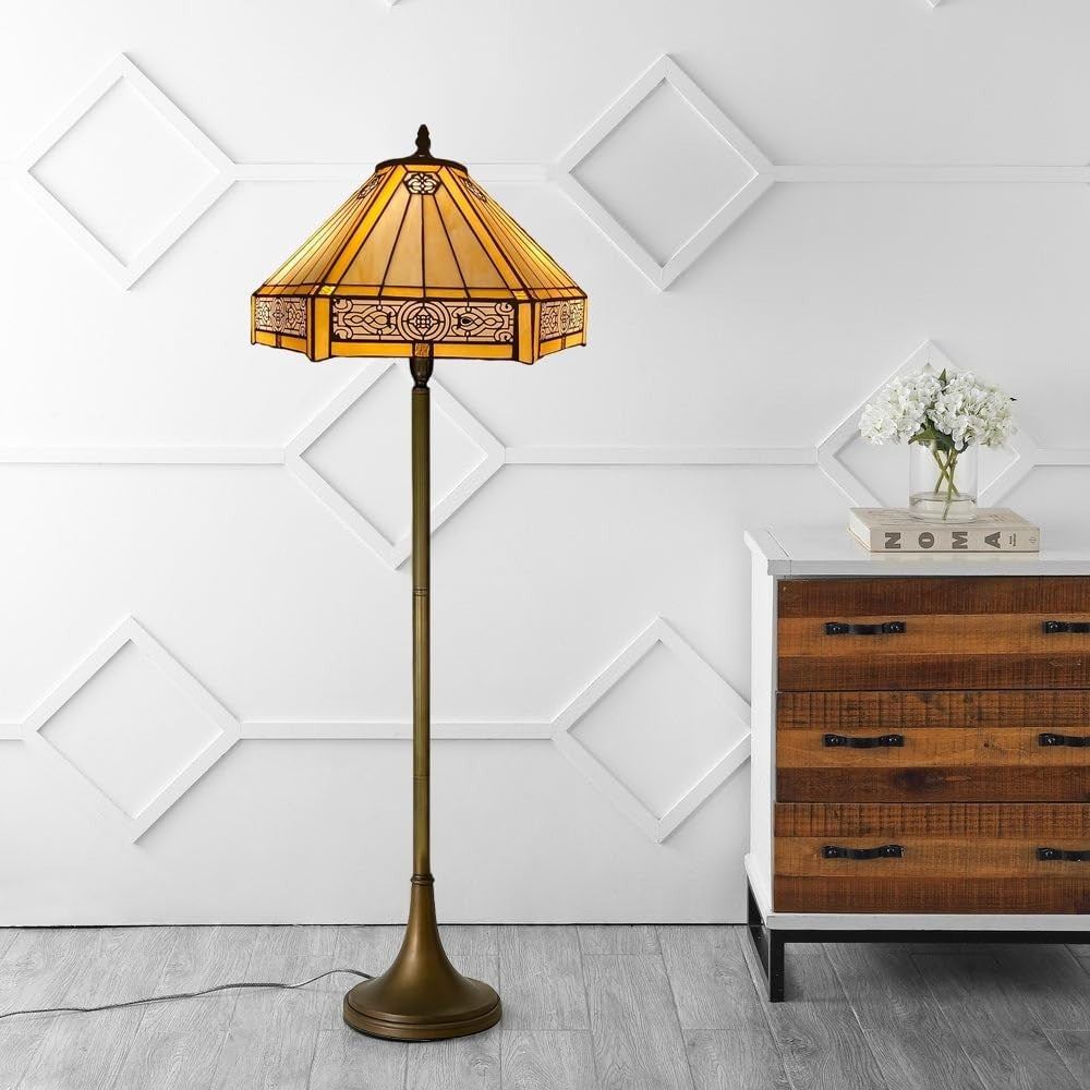 Tiffany Style Floor Lamp Handcrafted Stained Glass 16in Antique Living Room