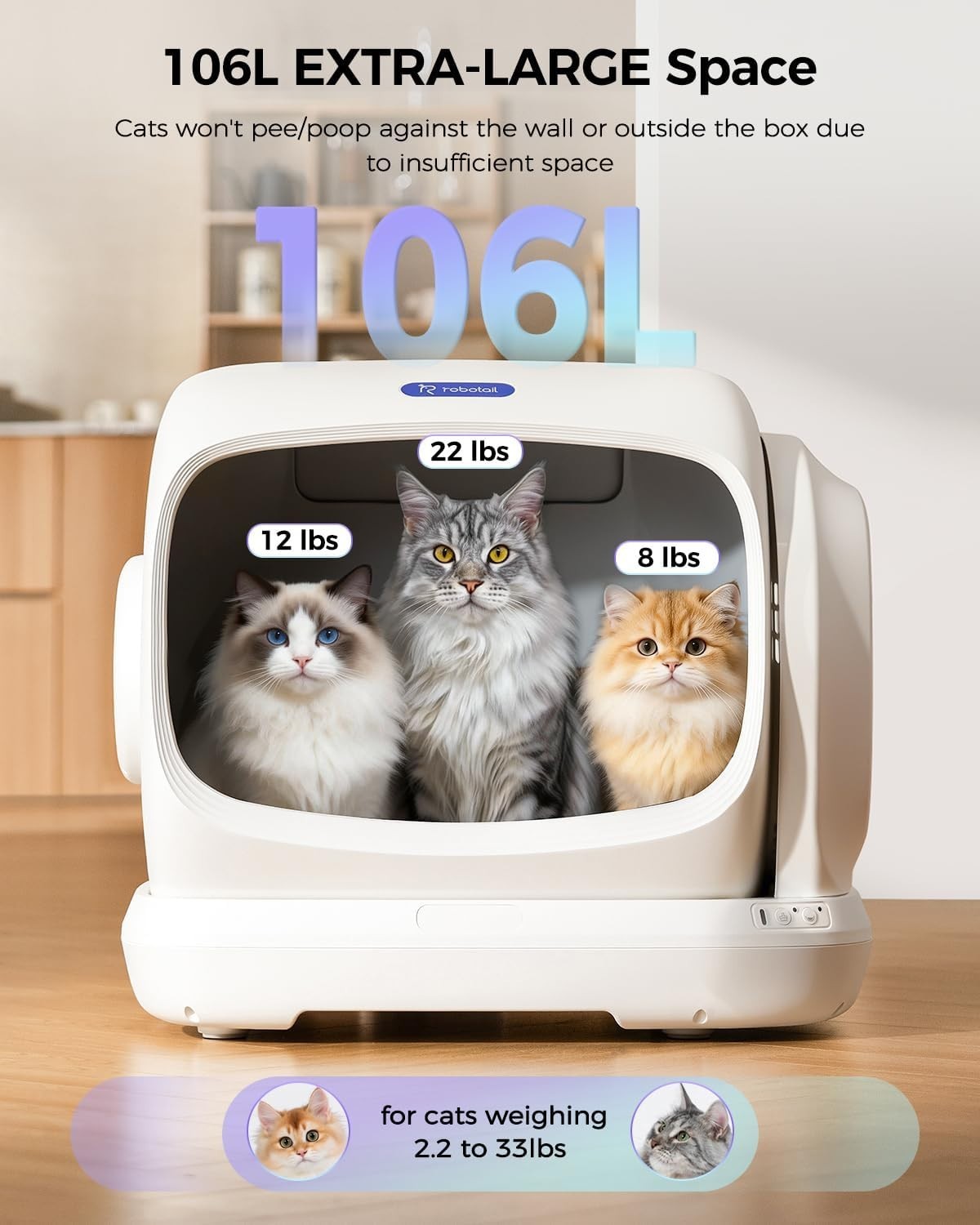 XXXL Self Cleaning Cat Litter Box App Control 106L Odor Free Auto