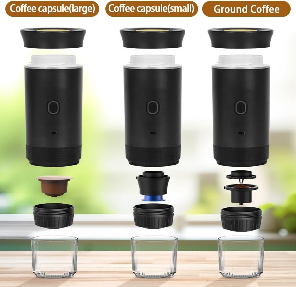 3-in-1 Portable Espresso Maker Self-Heating Travel Coffee Machine for Pods