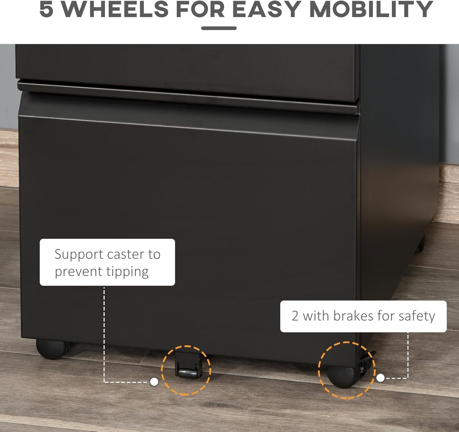 3 Drawer Mobile Filing Cabinet with Lock Under Desk Office Storage Black