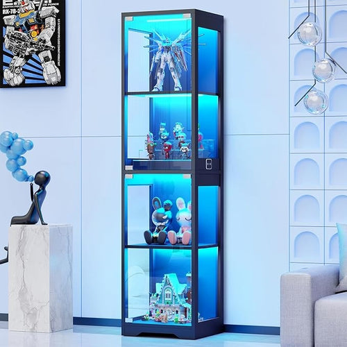 Tall LED Glass Display Cabinet with Doors & Motion Sensor Modern Showcase Unit