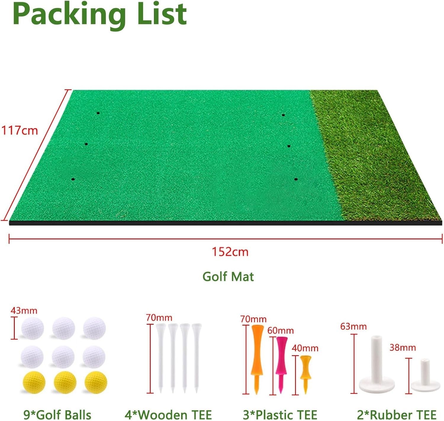Golf Hitting Mat Practice Turf 5x4ft Indoor Outdoor Training Mat Set