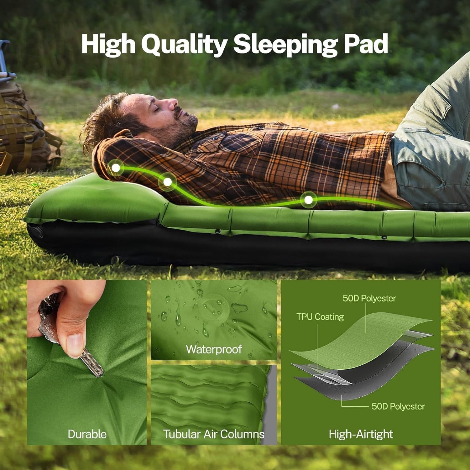 Double Self-Inflating Camping Mat with Pillow | 15cm Thick Outdoor Pad