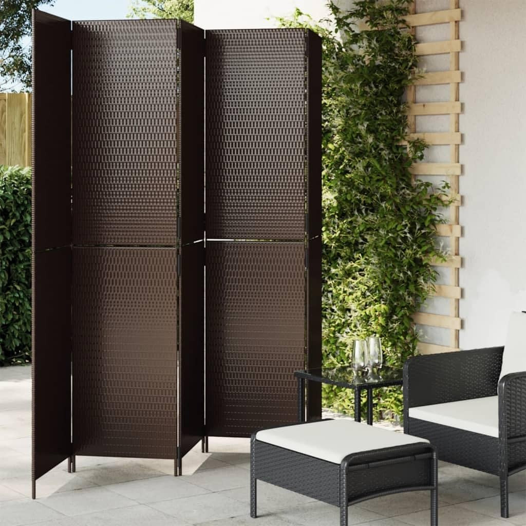 5 Panel Brown Rattan Room Divider 200cm Folding Privacy Screen Indoor Outdoor