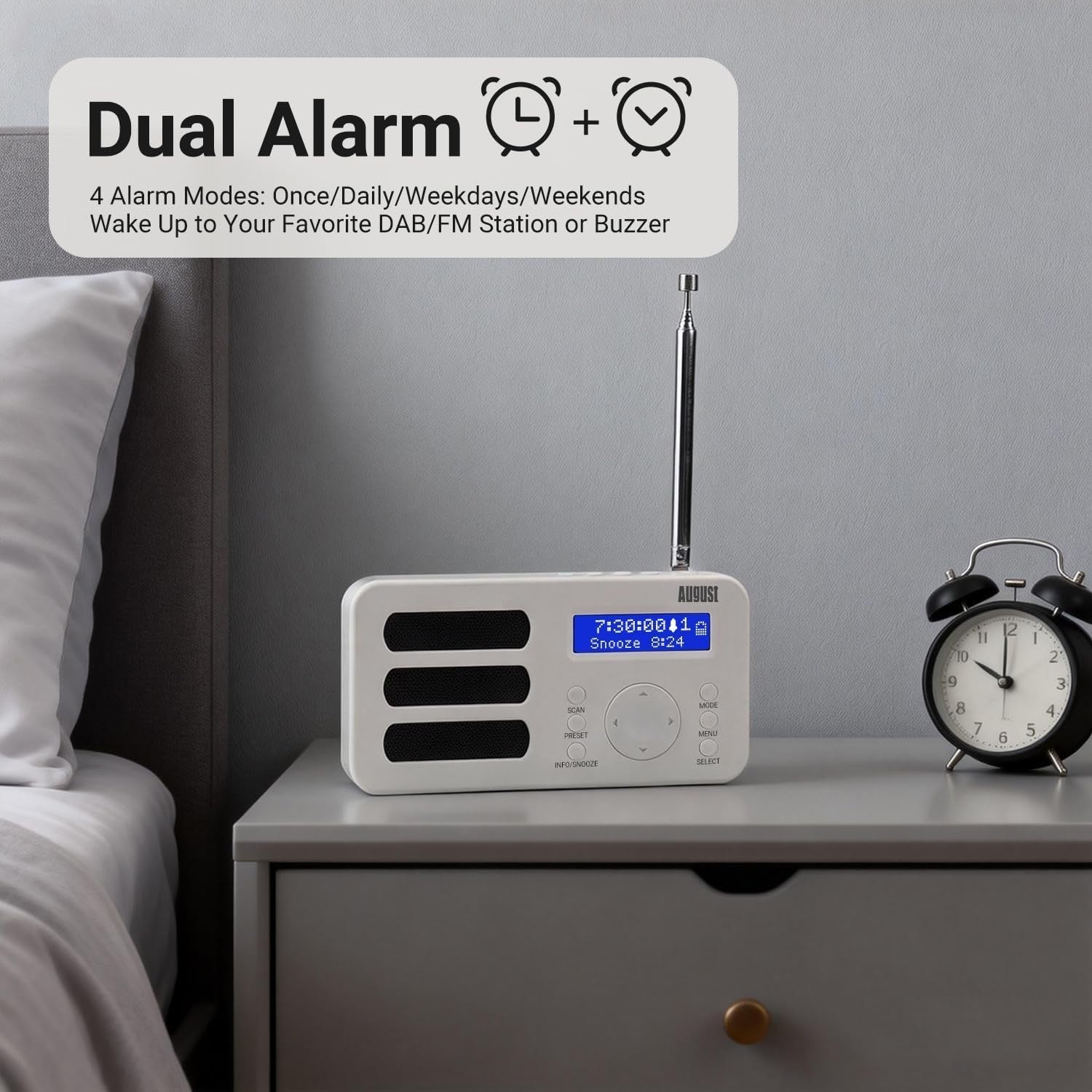 Portable DAB/DAB+/FM Digital Radio with Alarm, Rechargeable & AUX