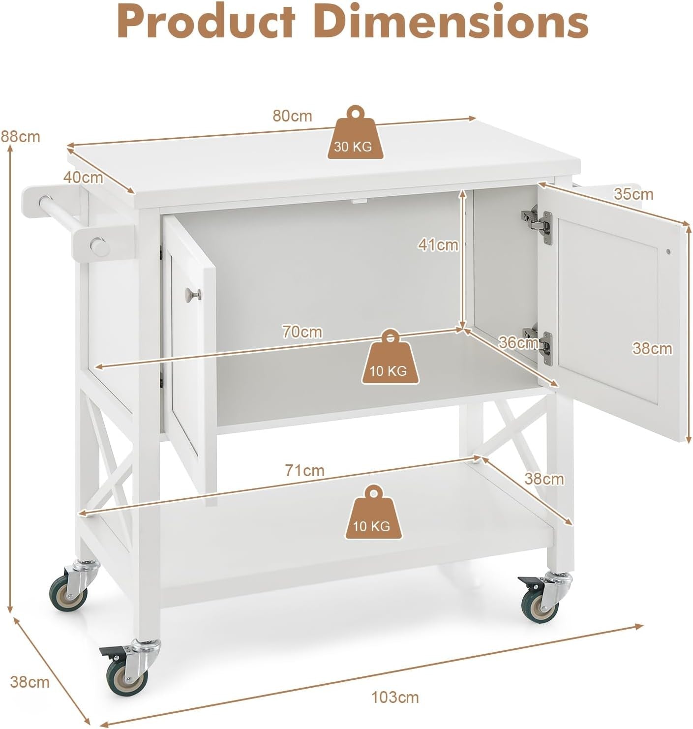Kitchen Island Trolley Rolling Storage Cart Cabinet Spice Rack Wheels