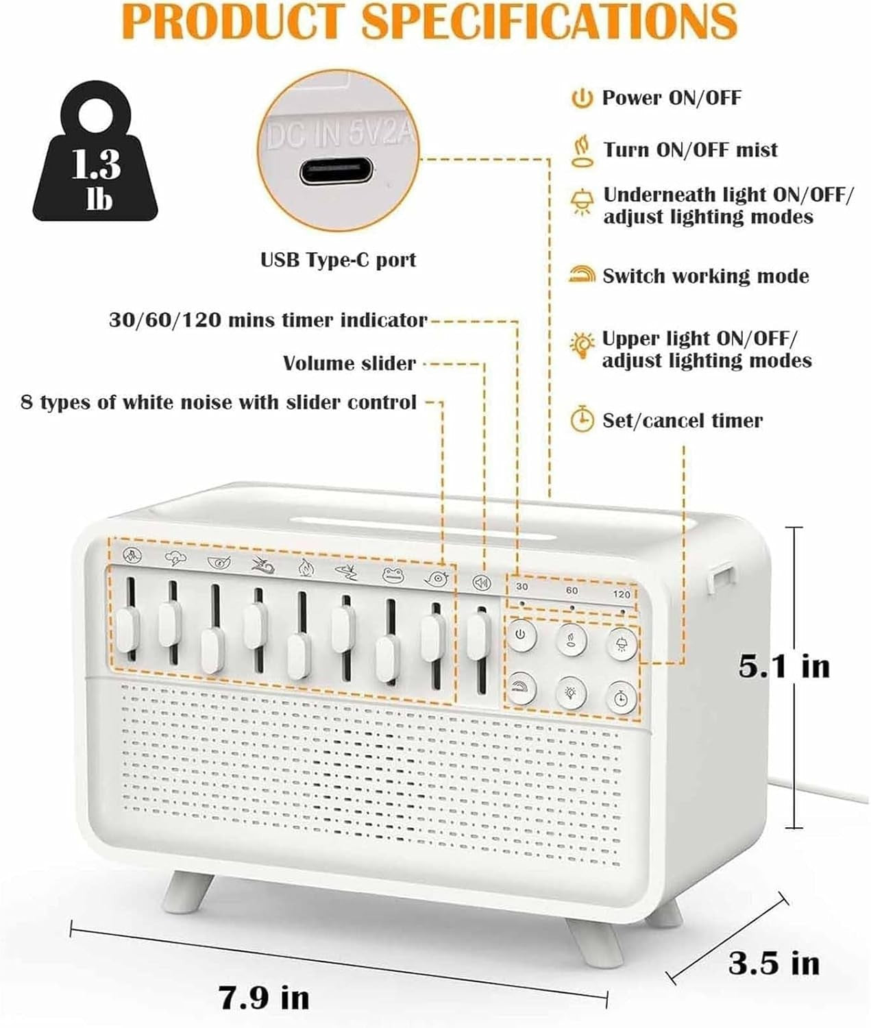 White Noise Sleep Machine with Bluetooth, Humidifier & Night Light