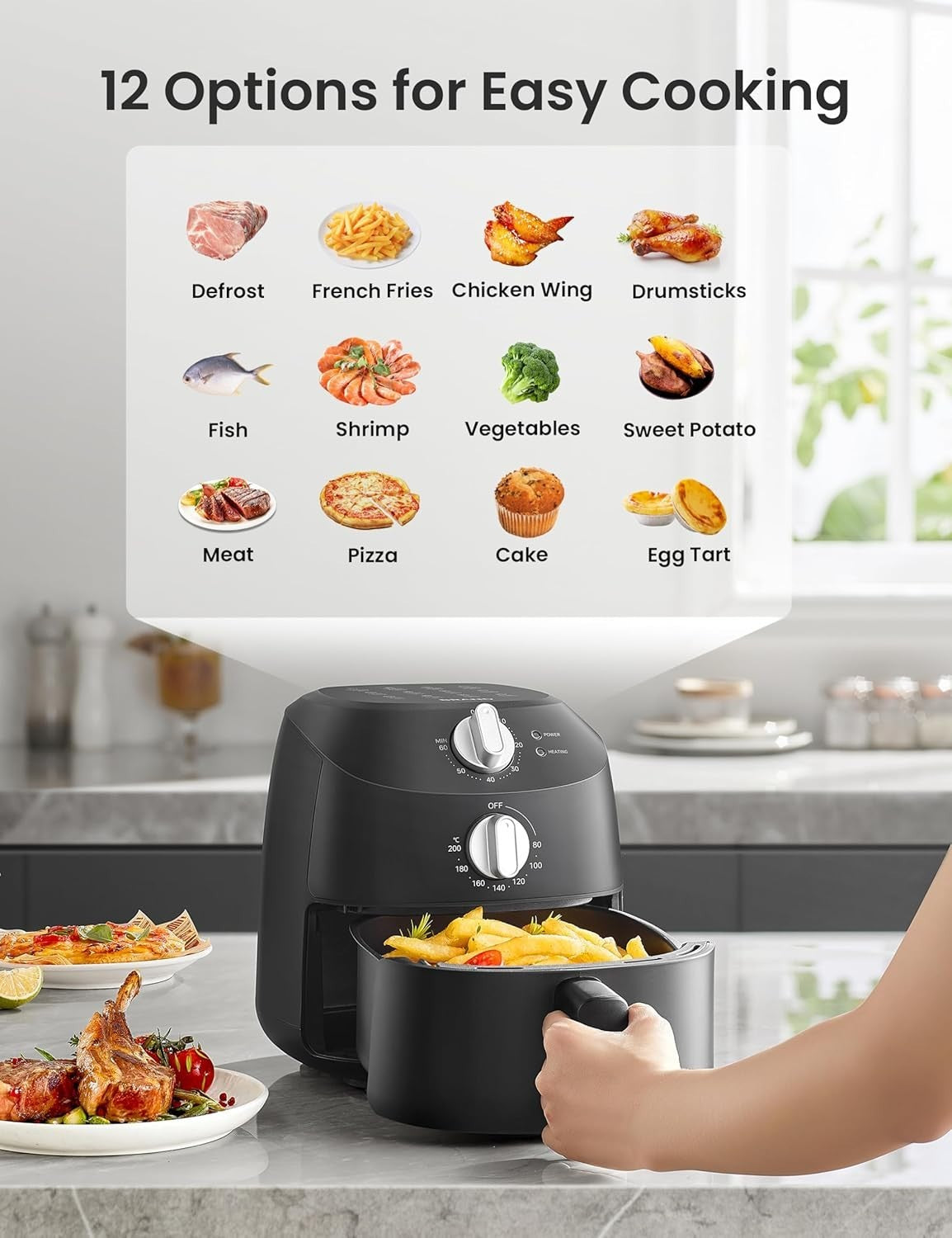 2L Mini Air Fryer | Compact Low-Wattage Cooker | 12 Presets | Healthy Oil-Free