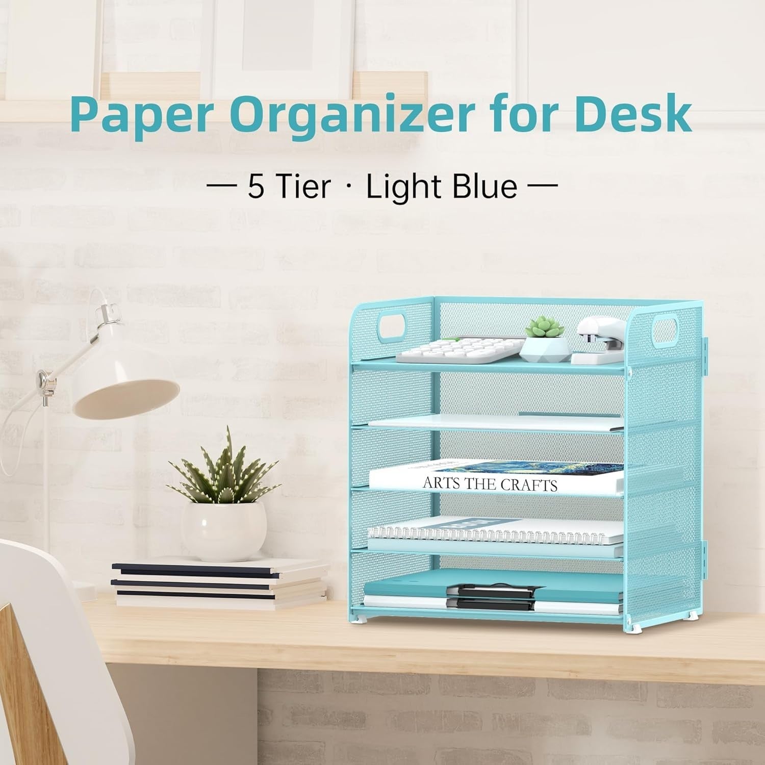 5-Tray Metal Desk Organizer Letter Tray Holder for Office & Home