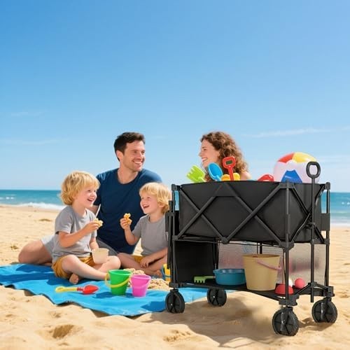 350L Double Decker Foldable Festival Trolley Cart with Wheels & Handle