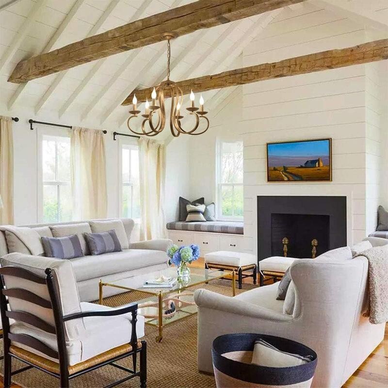 Rustic 6-Light Bronze Chandelier Pendant Ceiling Light E14 Farmhouse Retro
