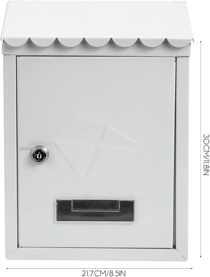 Locking Wall Mounted Mailbox White Iron Rainproof Outdoor Post Box