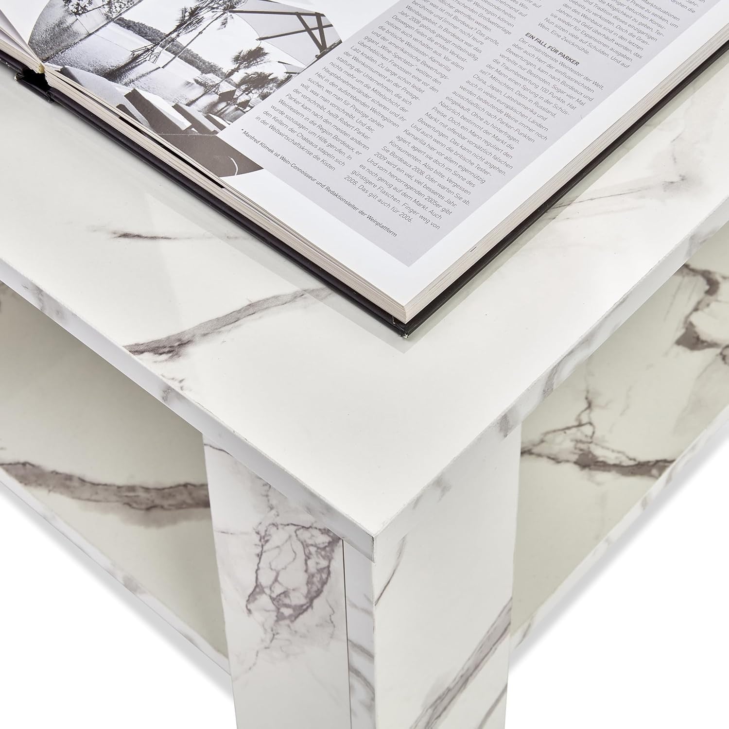 High Gloss Lift Top Coffee Table with Storage White Marble 120x60 Modern