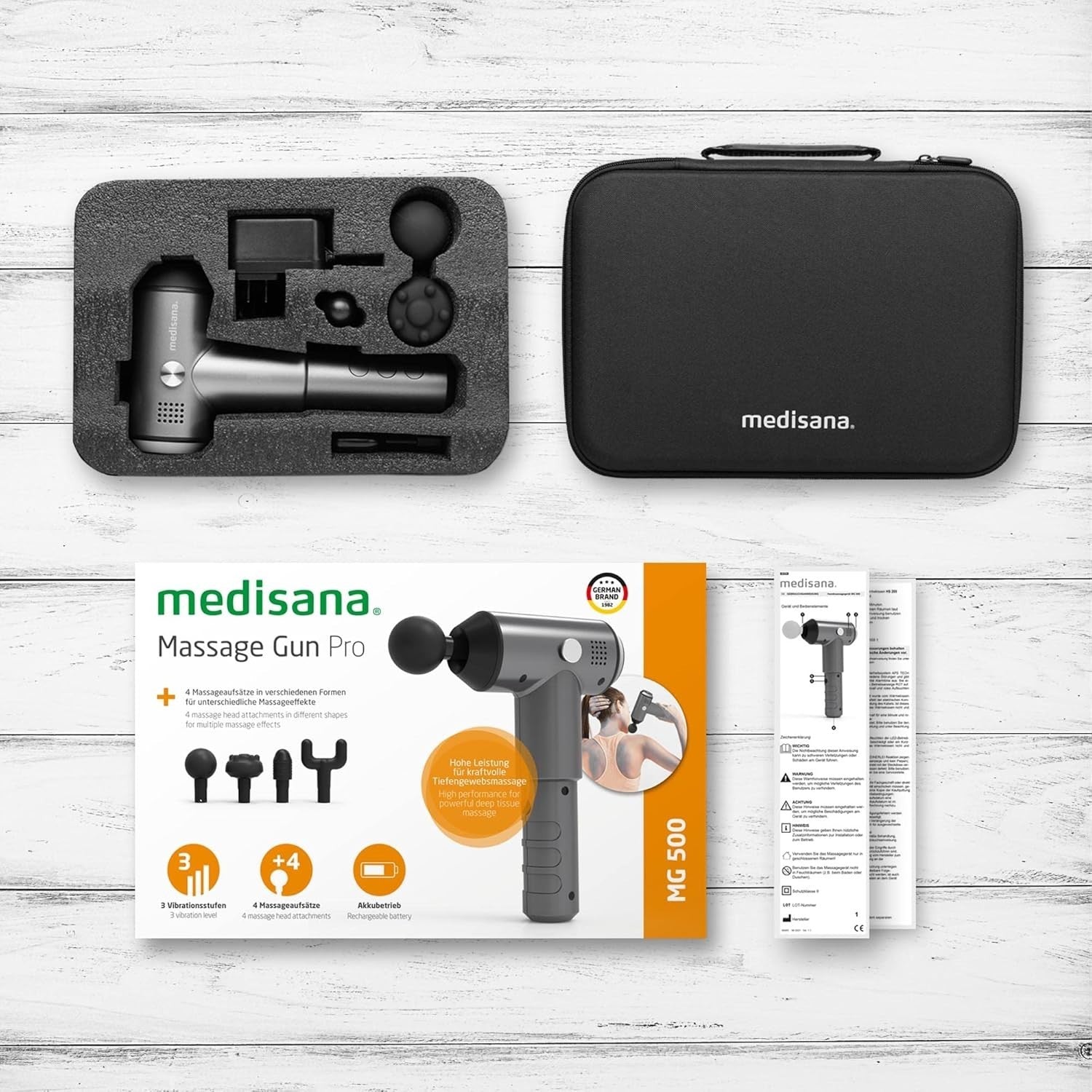 Deep Tissue Massage Gun Muscle Massager 4 Heads 3 Power Levels Cordless