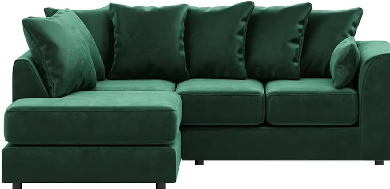 Plush Velvet Green L-Shape Corner Sofa 4 Seater Full Foam Seating LH