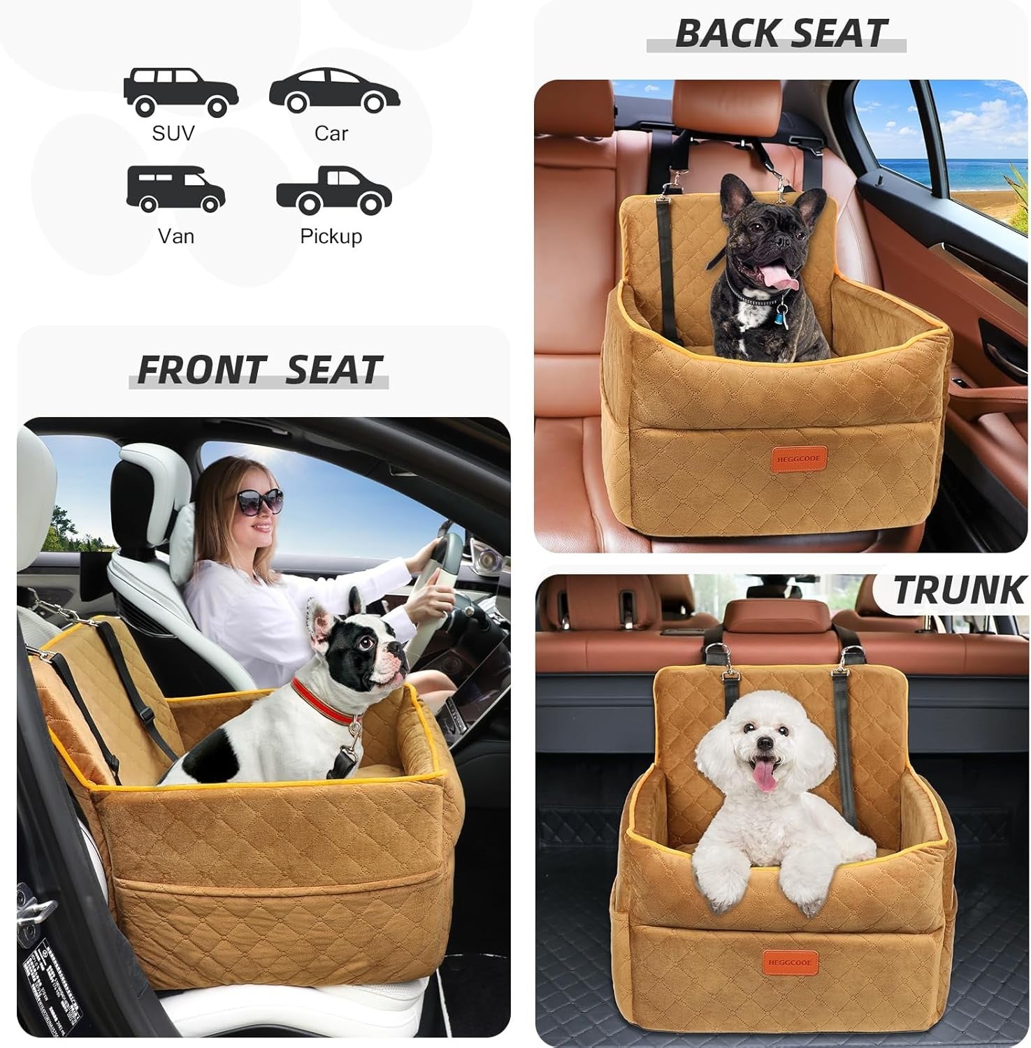 Elevated Dog Car Seat Bed Memory Foam Booster Washable 2 Safety Belts