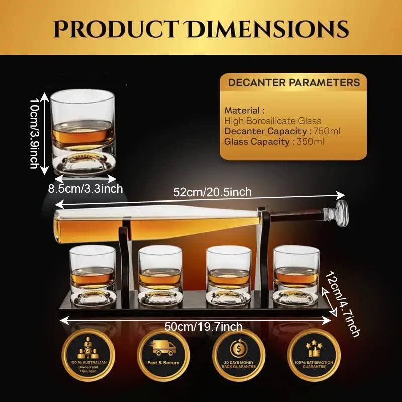 Baseball Bat Whiskey Decanter Set with 4 Glasses – Unique Gift for Him