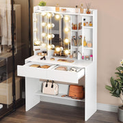 Vanity Dressing Table Desk Set w/ Lighted Mirror Adjustable Shelves Drawers Stor