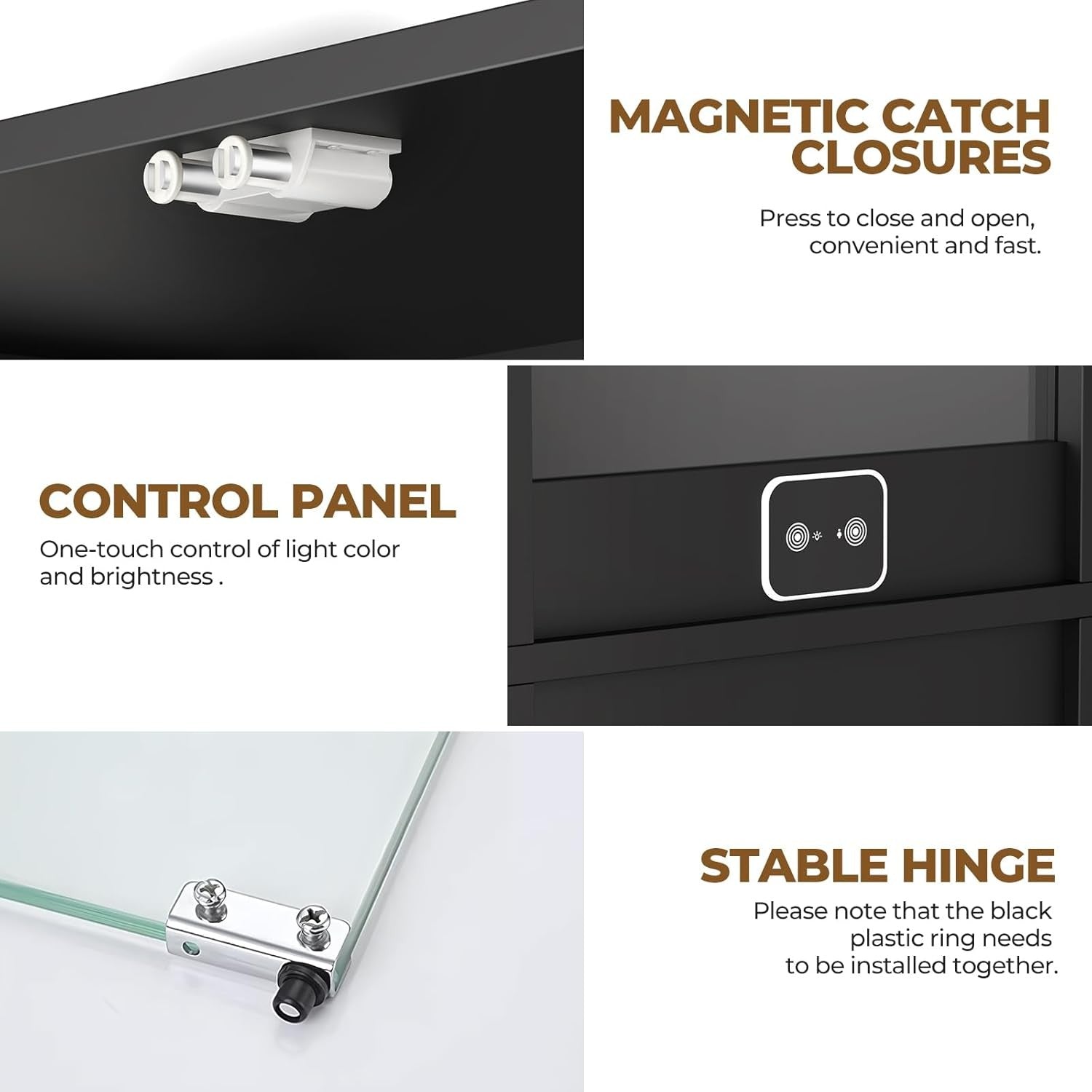 LED Display Cabinet with Glass Doors, Sensor Lighting, Tall Storage Shelf