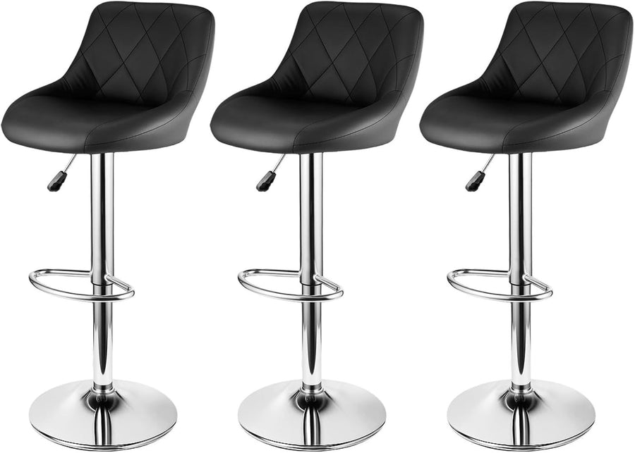 Set of 3 Adjustable Swivel Bar Stools – Black L-Shape