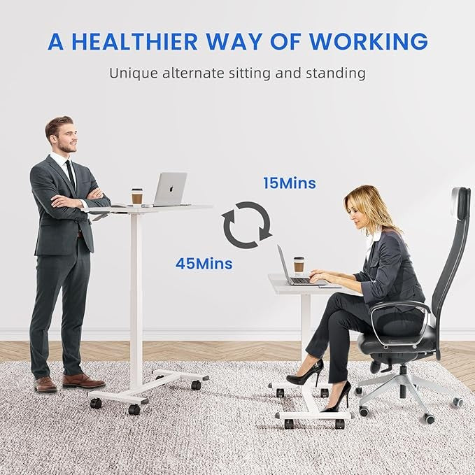 Overbed Laptop Table Height Adjustable C Shaped Desk on Wheels 80x40cm White