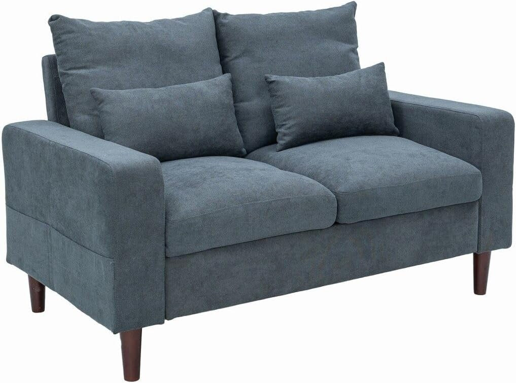 2 Seater Grey Fabric Sofa Couch with Cushions, Small Living Room Ready