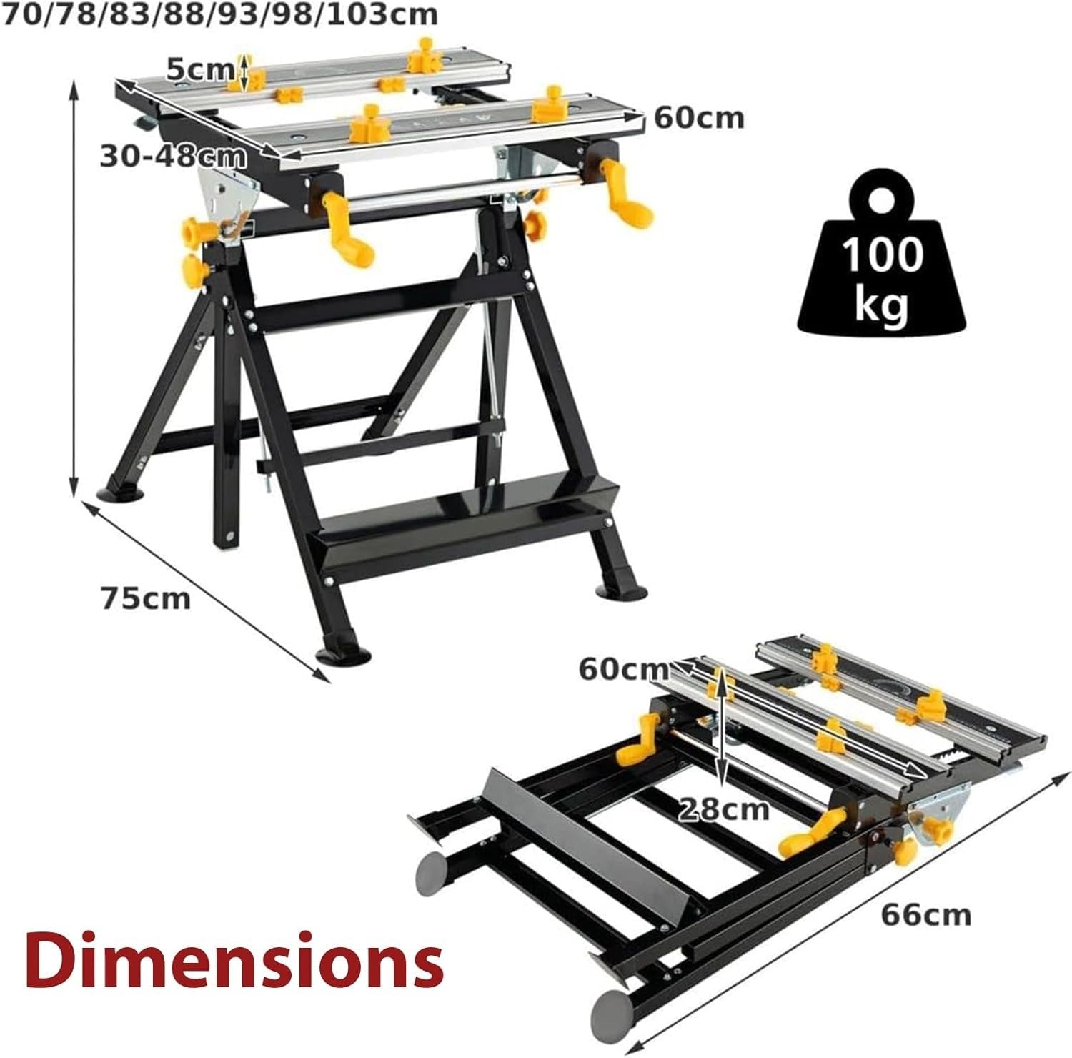 Adjustable Folding Workbench Black 7-Height Tilt Table Sawhorse Clamp Station