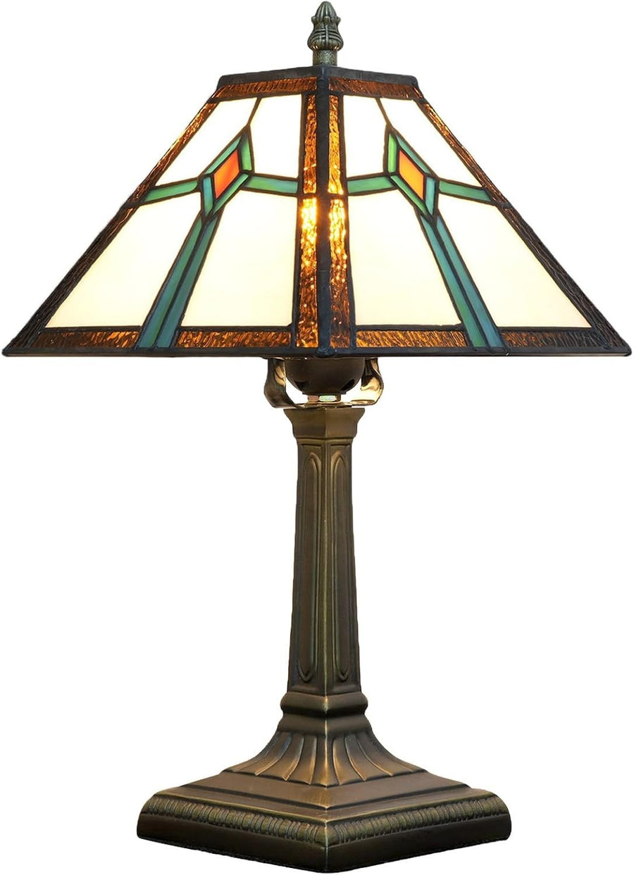 Tiffany Style Table Lamp Vintage Stained Glass Bedside Light w/ LED