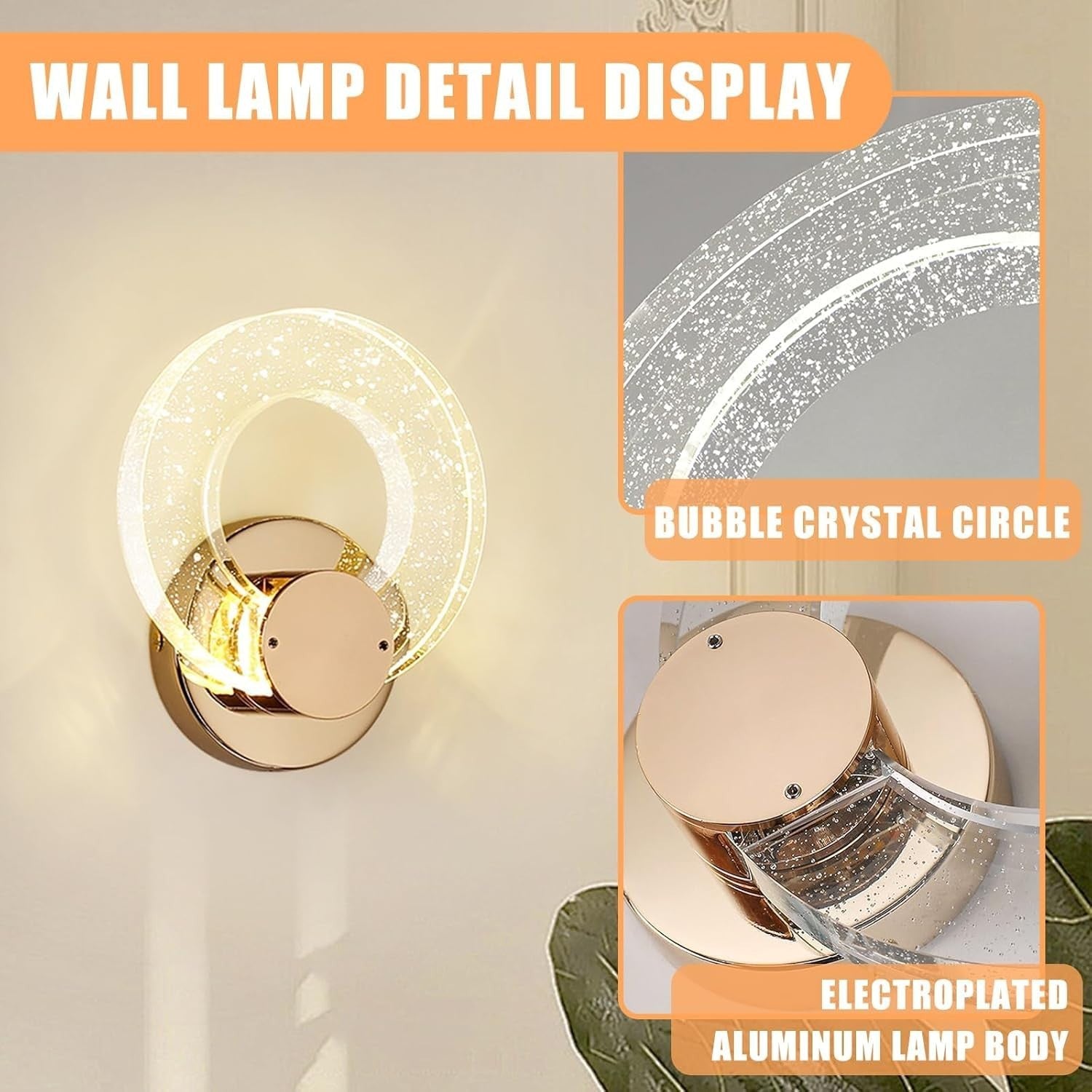 Modern Gold Crystal Wall Light LED Sconce Small Lamp for Bedroom Hallway