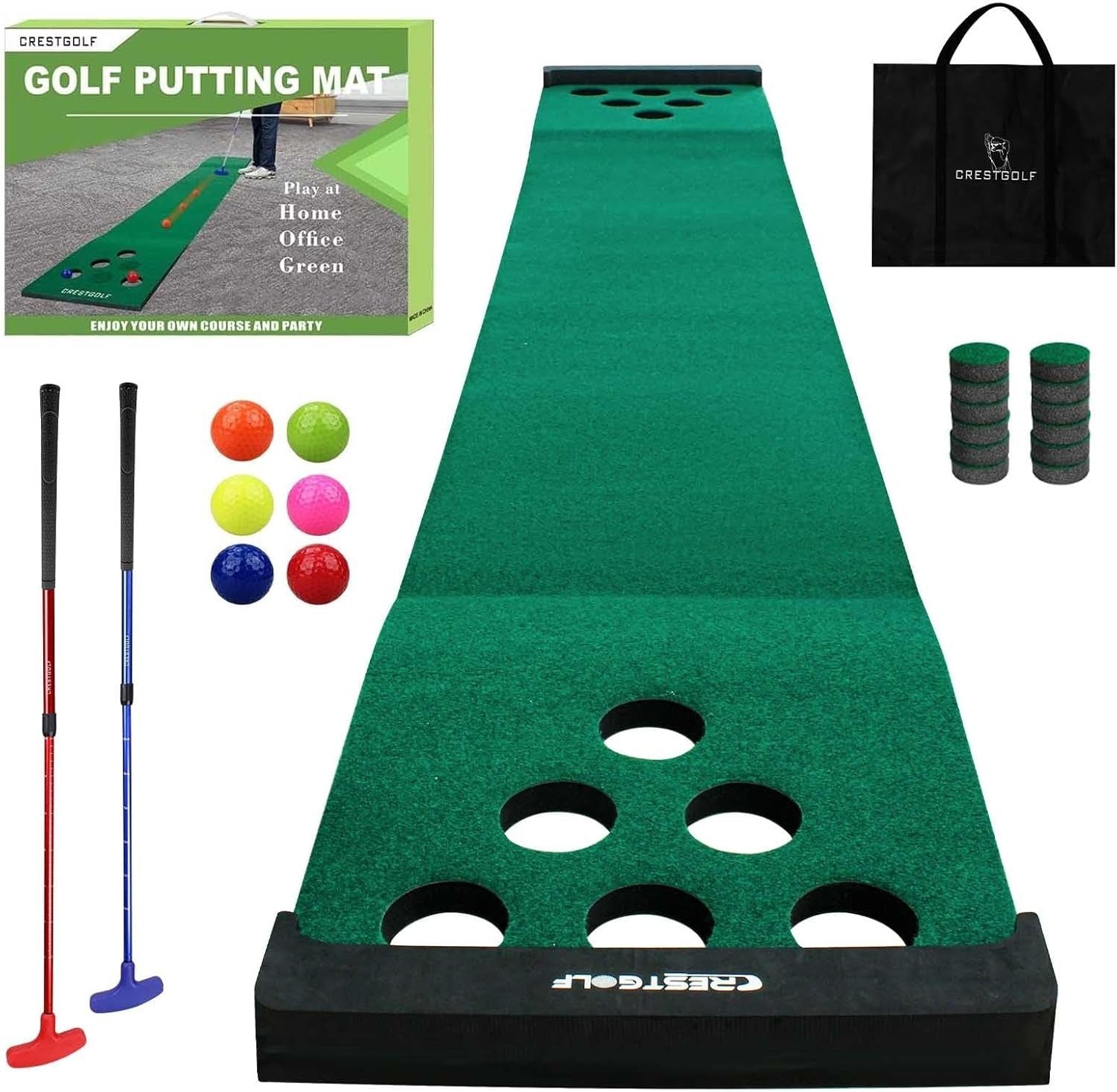 Golf Putting Mat Indoor Practice Green w/ 2 Putters & 6 Balls
