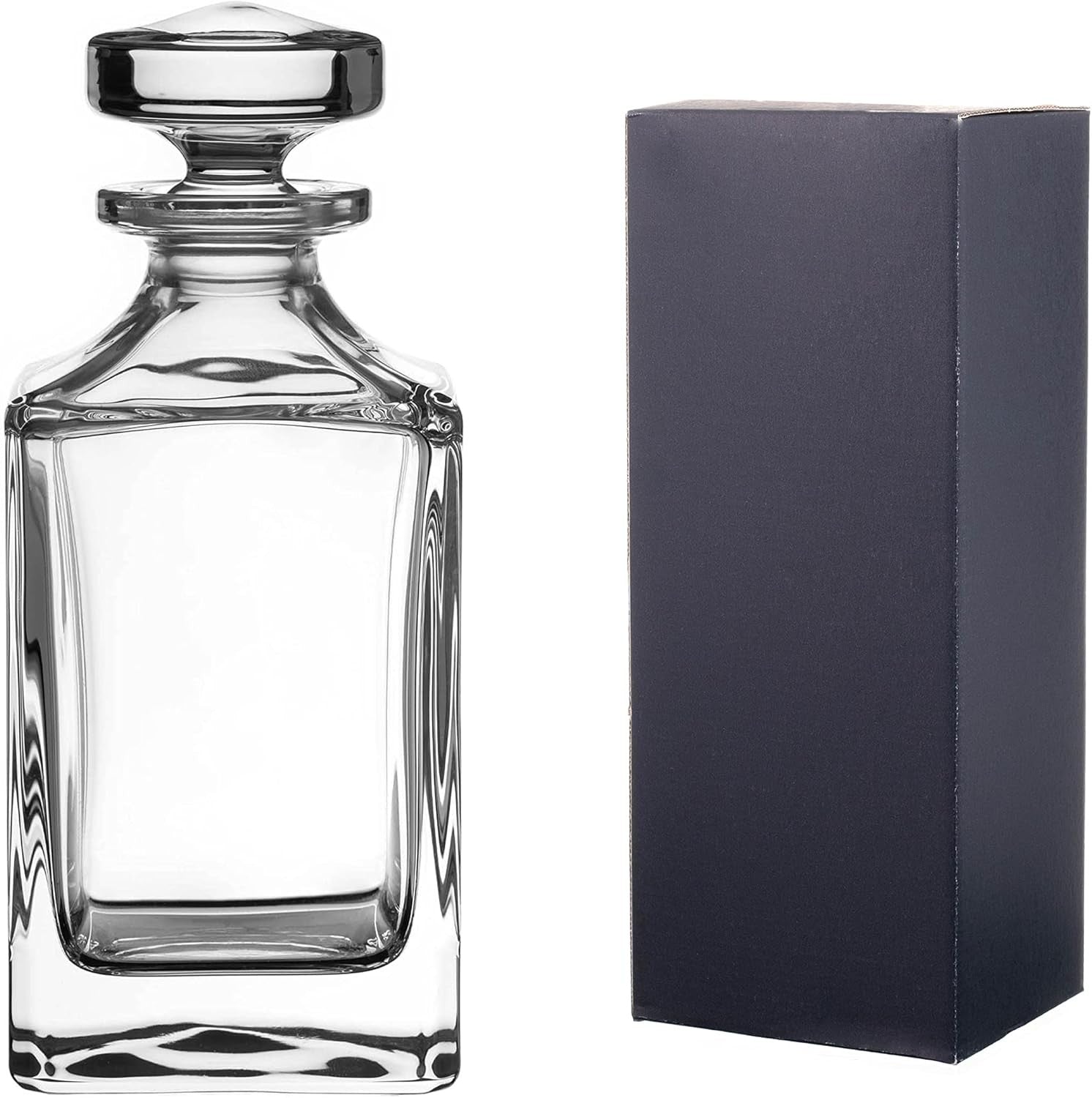 Luxury Crystal Whiskey Decanter 800ml Square Design | Premium Bar Gift Set
