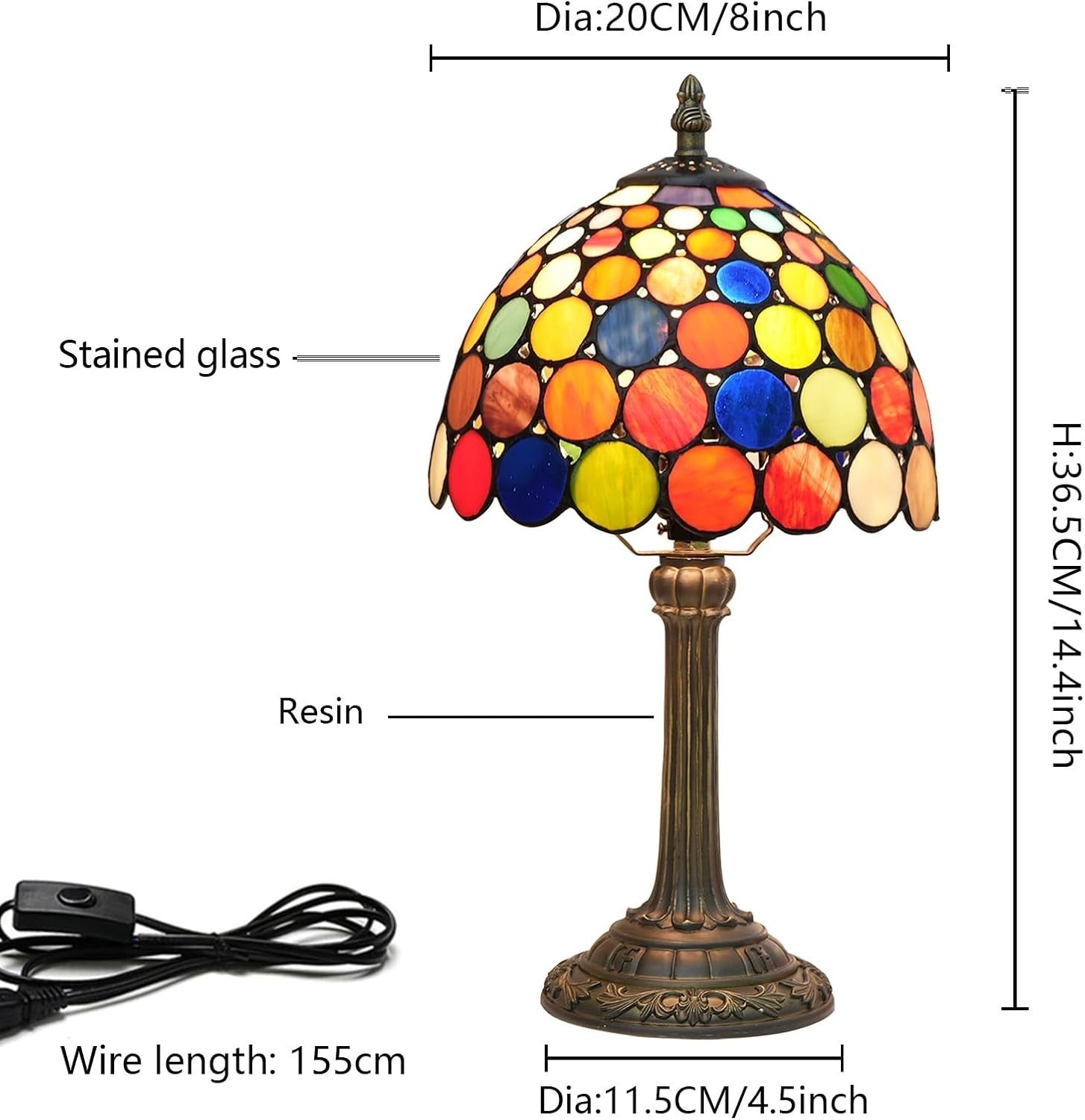 Multicolor Stained Glass Table Lamp Retro Bedroom Office Desk Night Light
