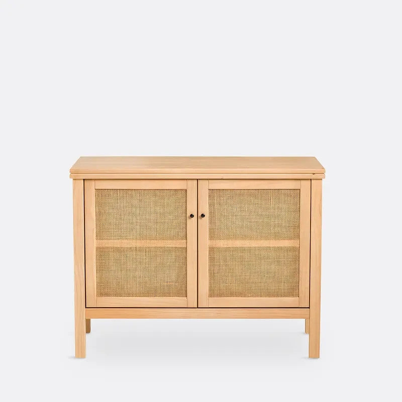 Gabin 104.5cm Solid Pine & Rattan Sideboard – Natural 2-Door Storage Unit