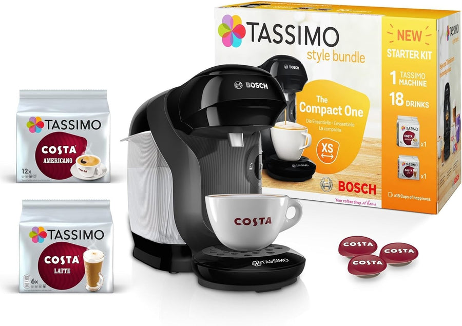 Pod Coffee Machine Starter Bundle with Drinks | 0.7L | Auto Clean | One Touch