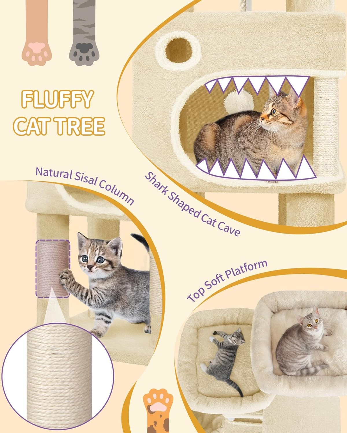Cat Tree 159cm Tall Tower Condo Scratching Posts Platforms Caves & Basket