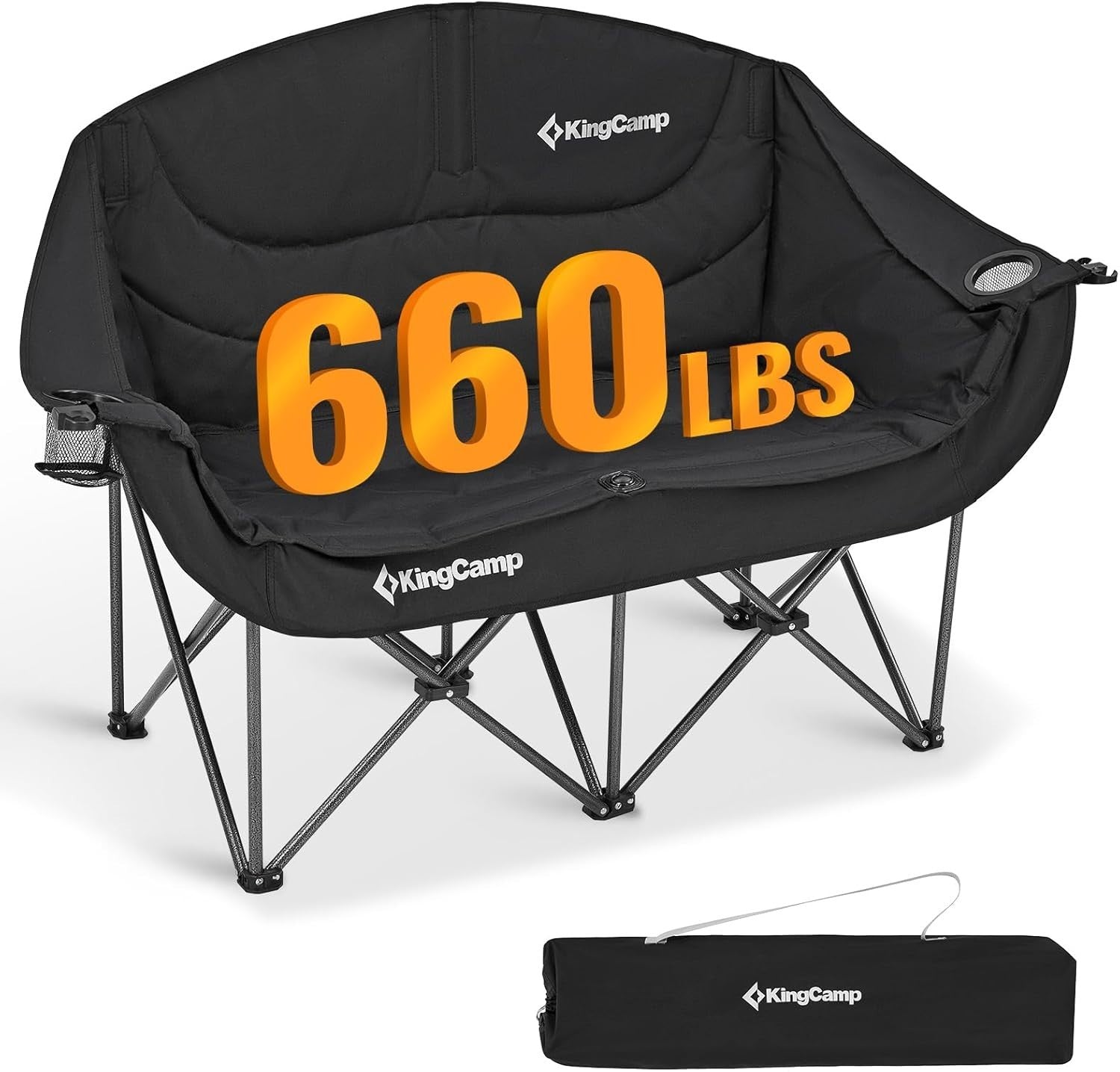 660lbs Heavy Duty Folding Camping Sofa Chair 2 Seater Outdoor Padded