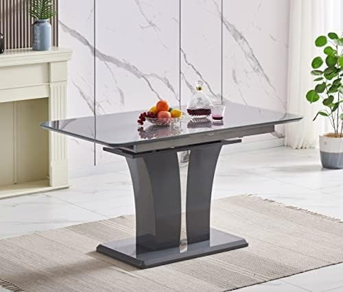 Extending Glass Dining Table 180x80cm Grey Modern 6 Seater Grey