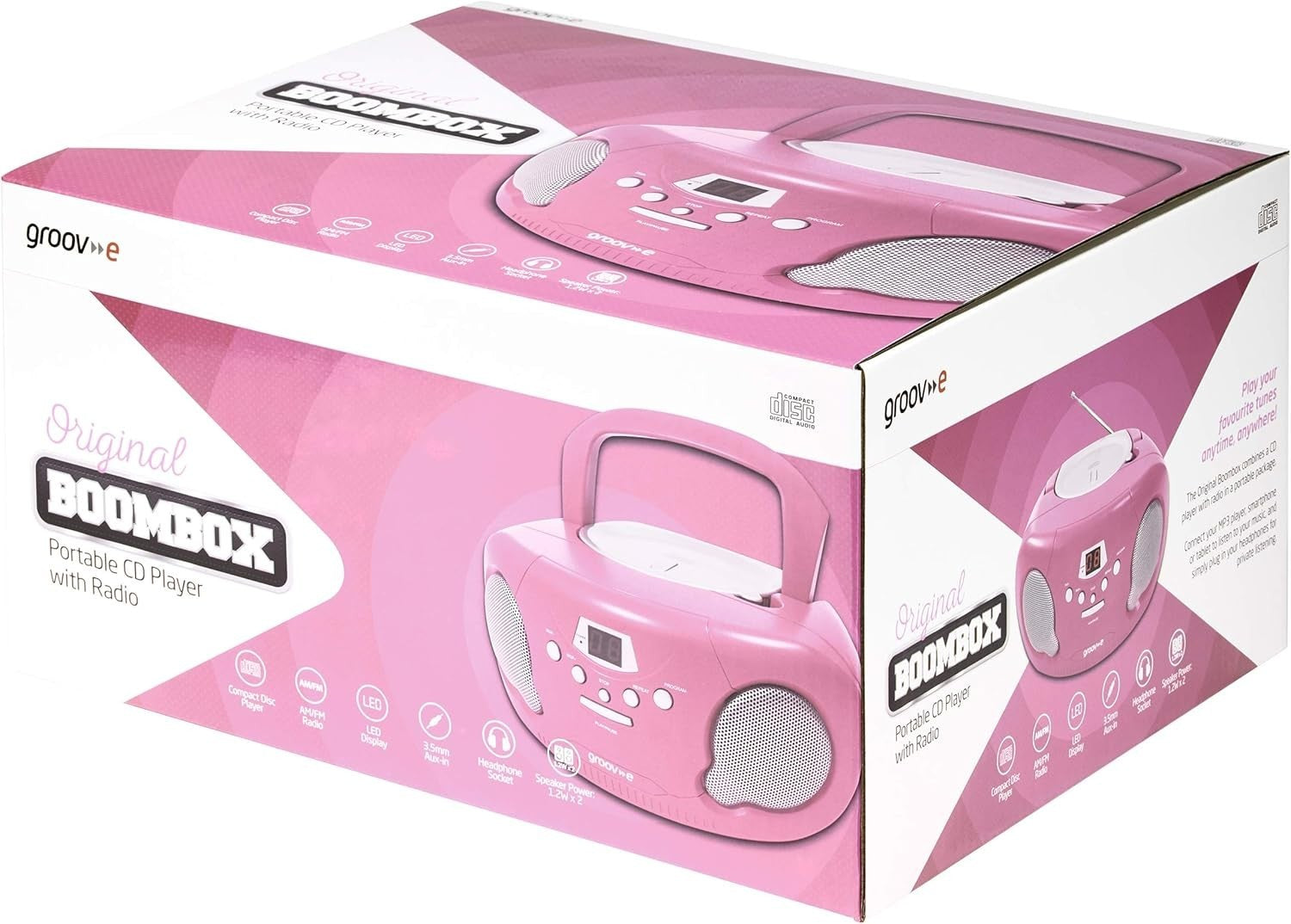 Portable Kids Boombox CD Player with Radio, Story CD & Aux – Pink