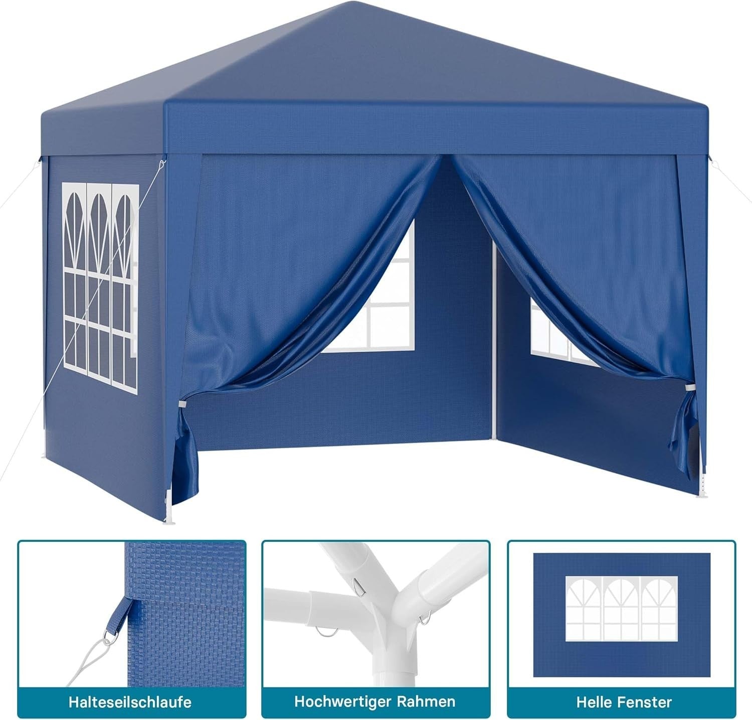 3x3m Blue Pavilion Gazebo Party Tent Removable Sides UV50+ Garden Outdoor