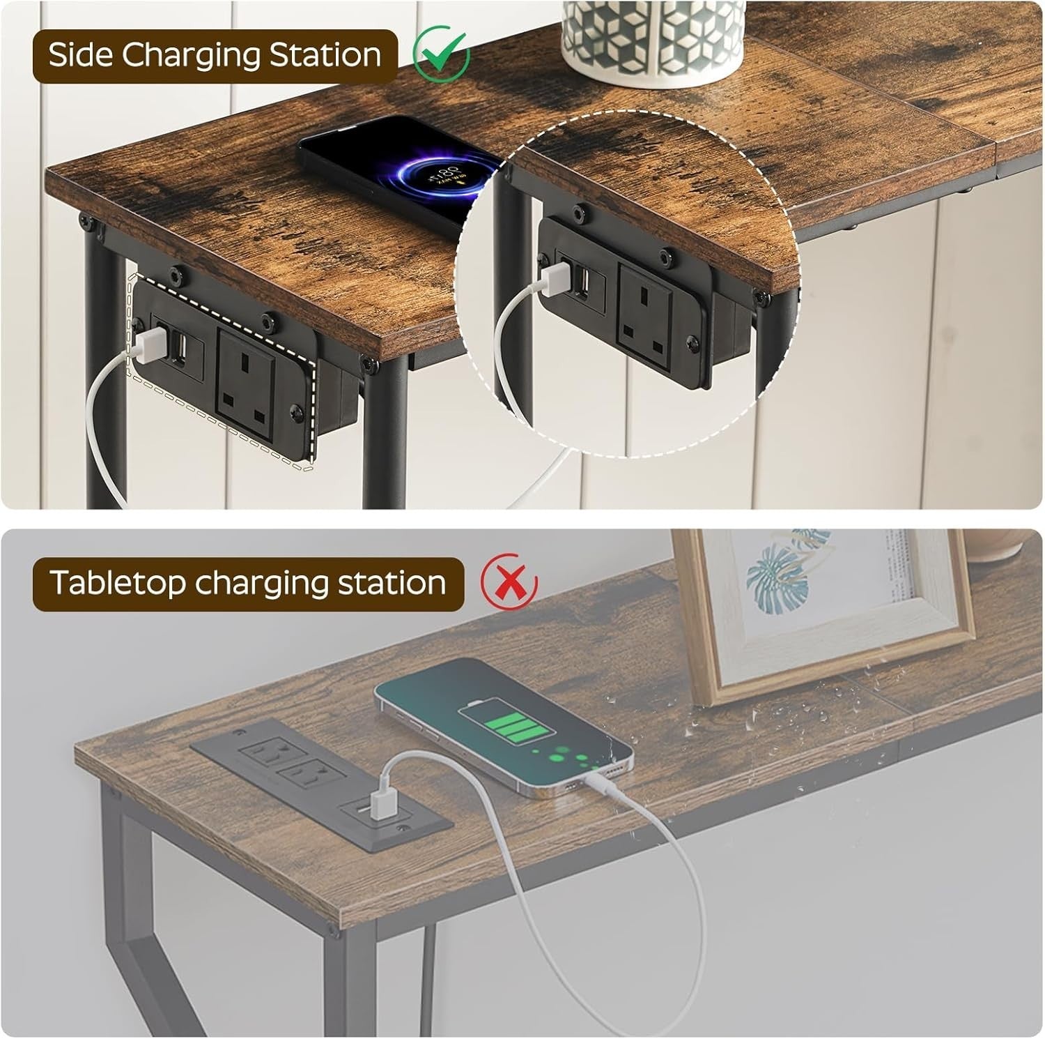 Slim Console Table with Power Outlet & Storage Shelf for Entryway & Living Room