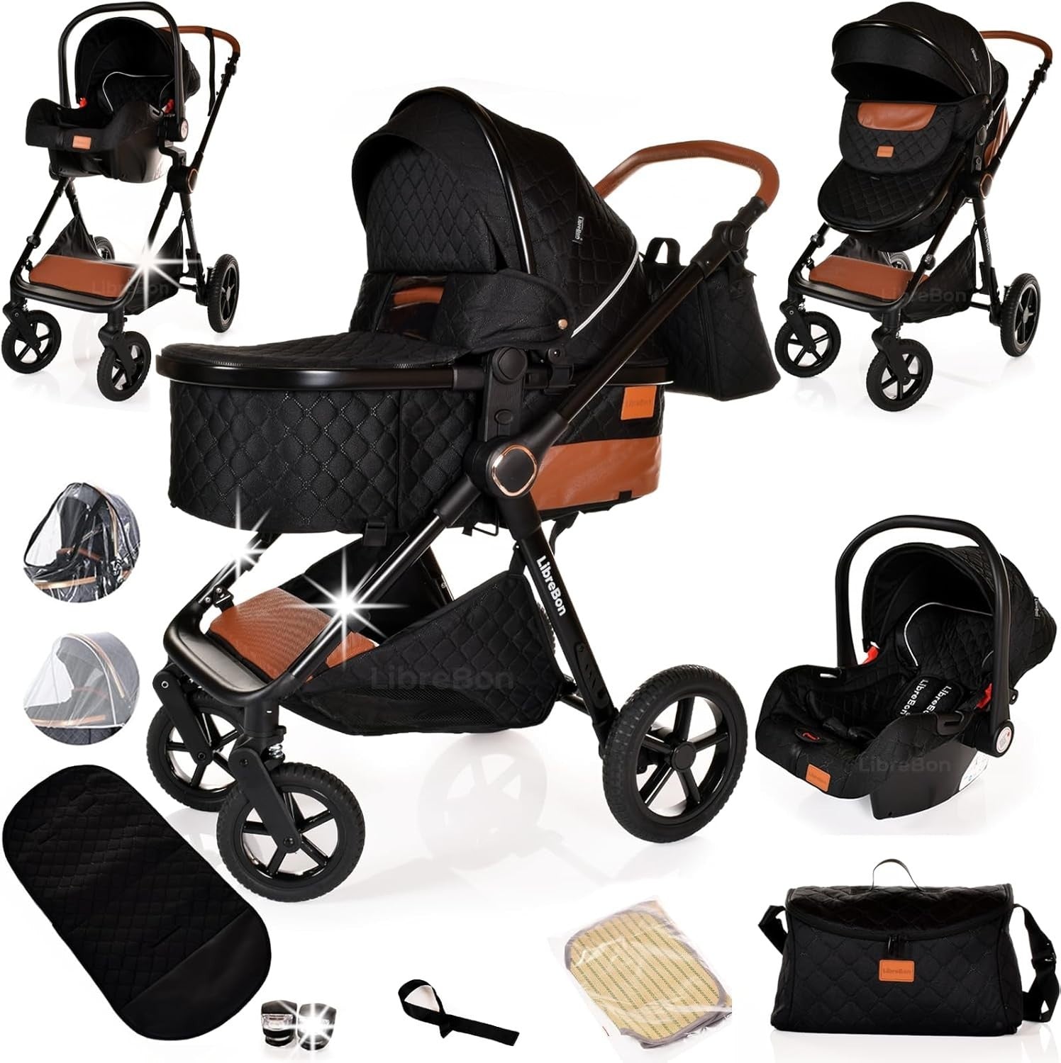 3 in 1 Baby Pram Pushchair Lightweight Folding Travel System from Birth